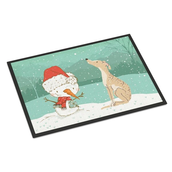 Carolines Treasures Carolines Treasures CK2043JMAT 24 x 36 in. Brindle Greyhound Snowman Christmas Indoor or Outdoor Mat CK2043JMAT - main